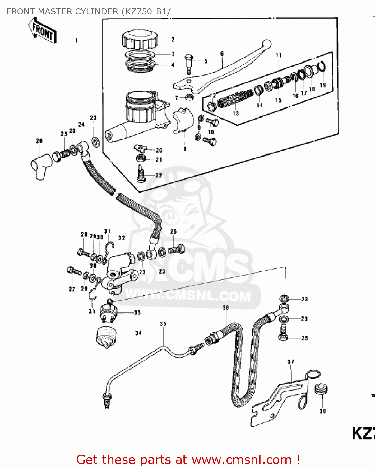 Kawasaki KZ750B4 1979 USA CANADA / MPH KPH FRONT MASTER CYLINDER (KZ750 ...