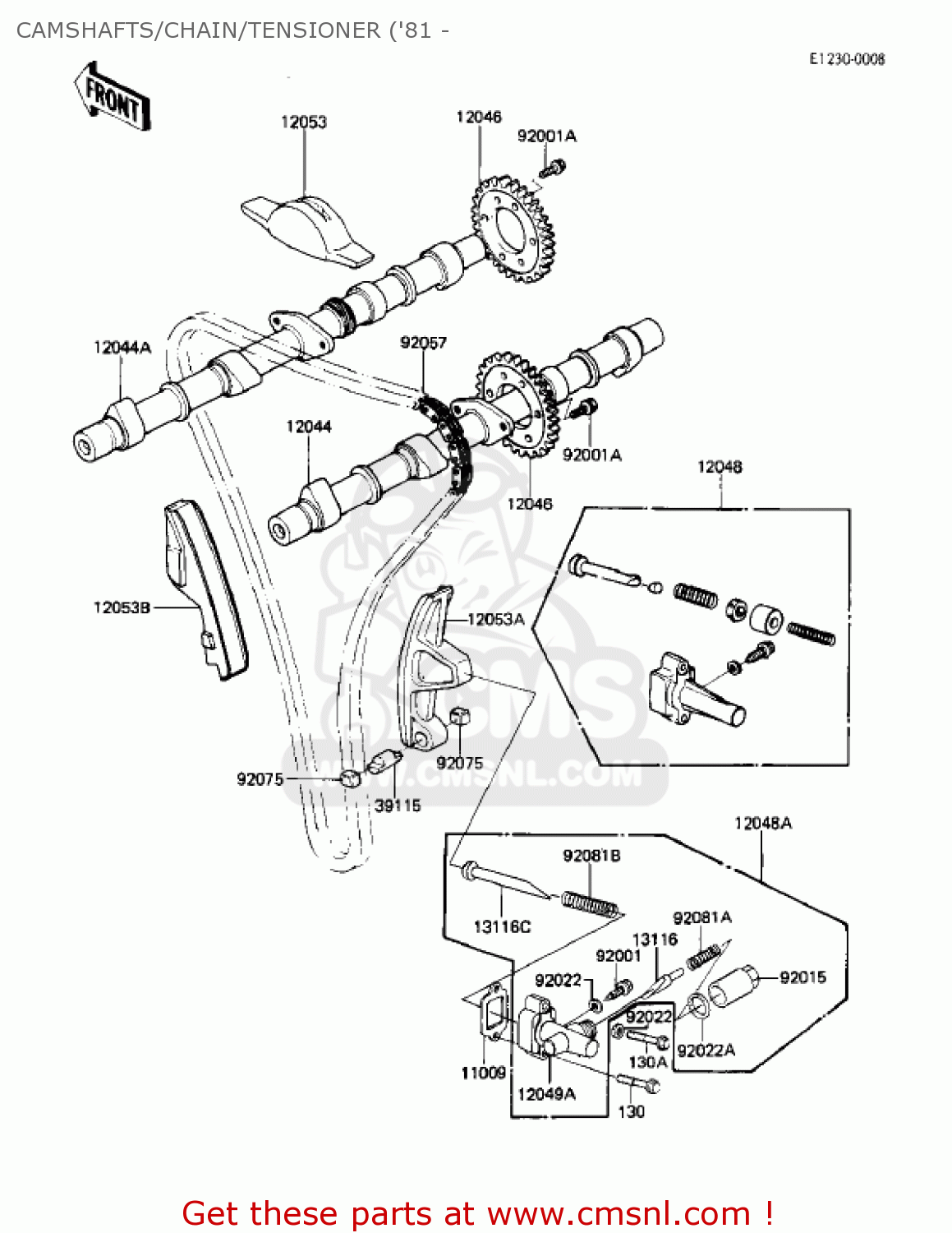 CAMSHAFTS/CHAIN/TENSIONER ('81 - KZ750E1 1980 USA CANADA