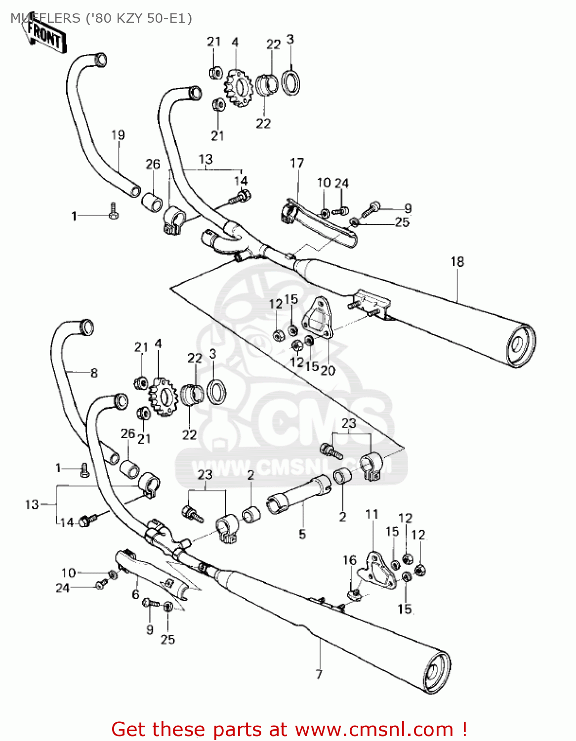 MUFFLERS ('80 KZY 50-E1) KZ750E1 1980 USA CANADA