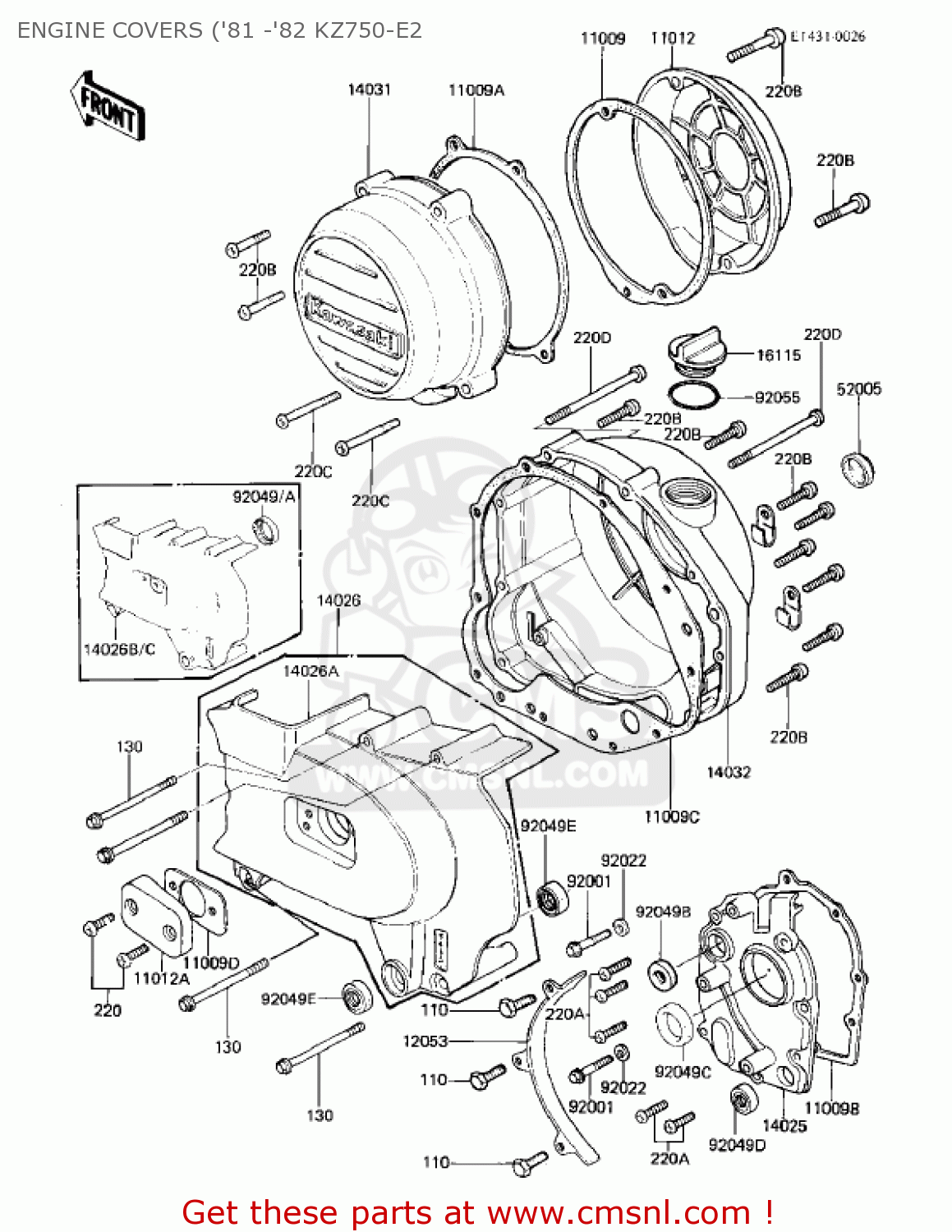 ENGINE COVERS ('81 -'82 KZ750-E2 KZ750E1 1980 USA CANADA