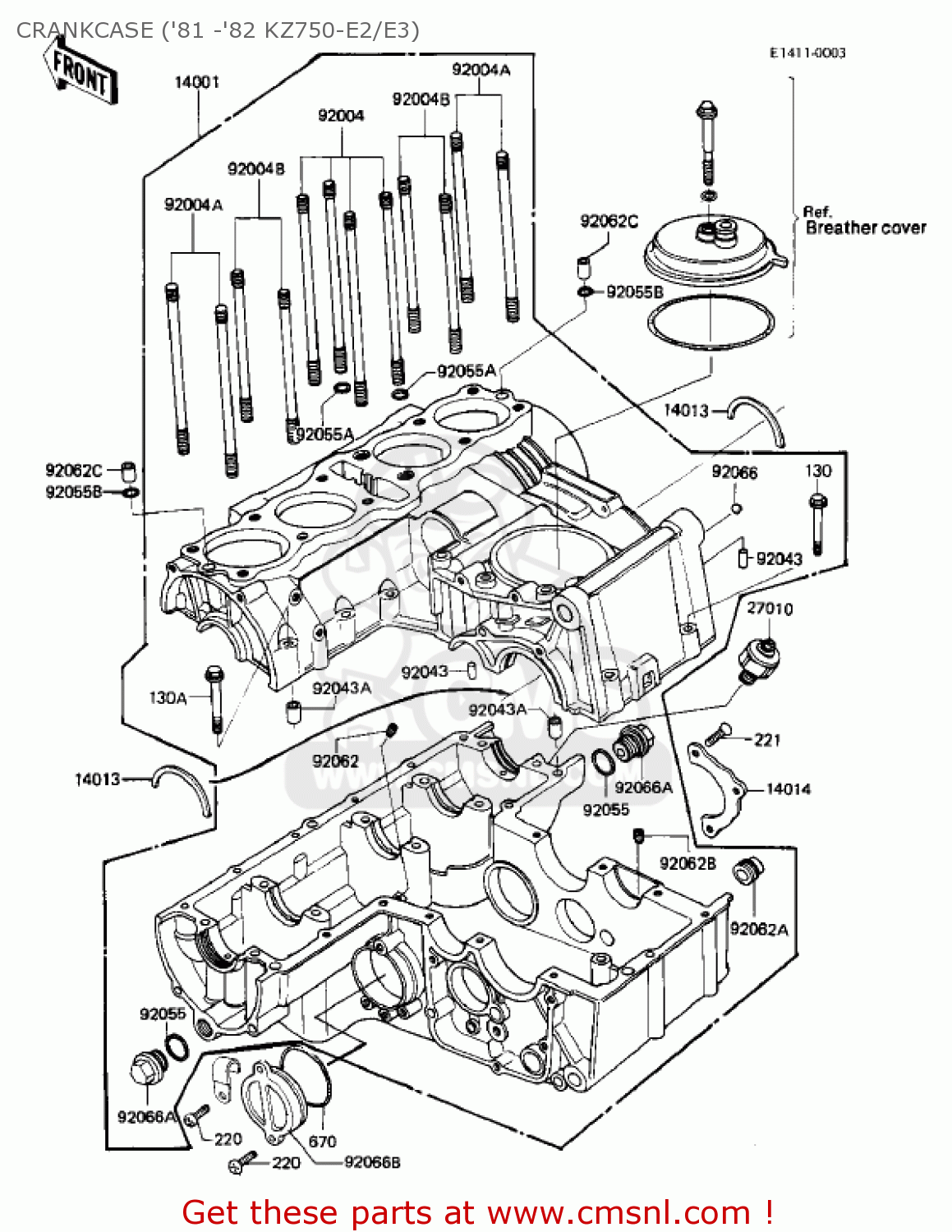 CRANKCASE ('81 -'82 KZ750-E2/E3) KZ750E1 1980 USA CANADA