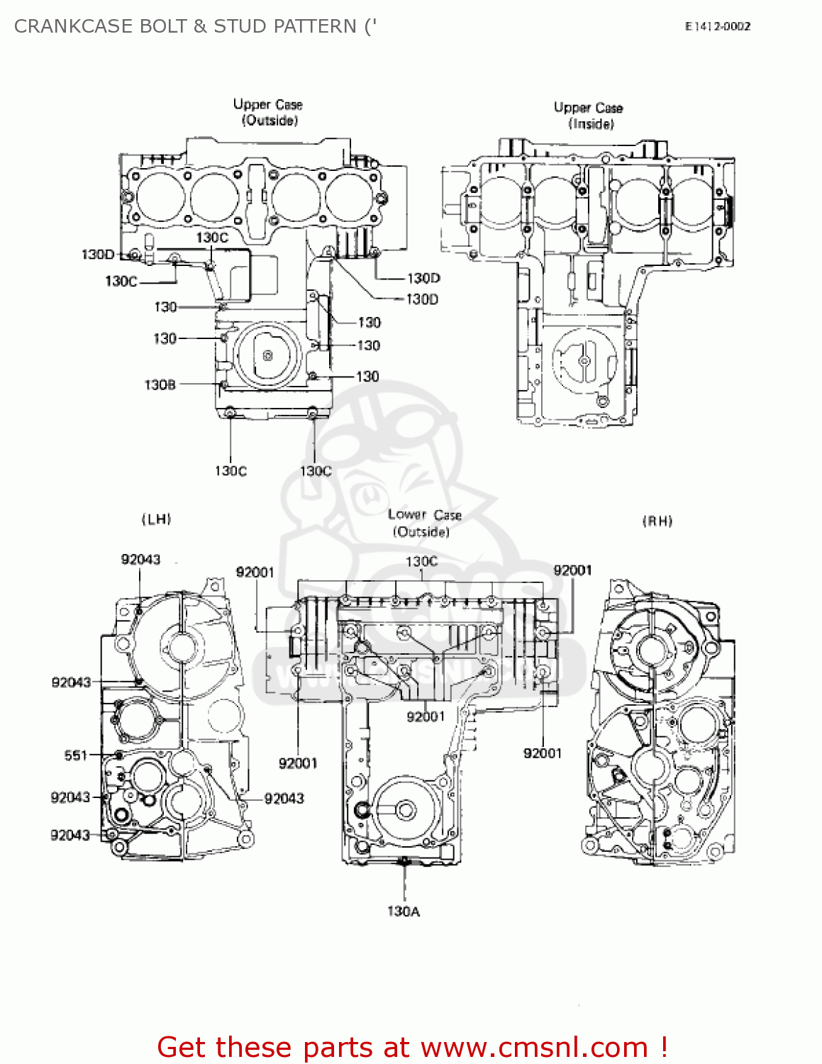 CRANKCASE BOLT & STUD PATTERN (' KZ750E1 1980 USA CANADA