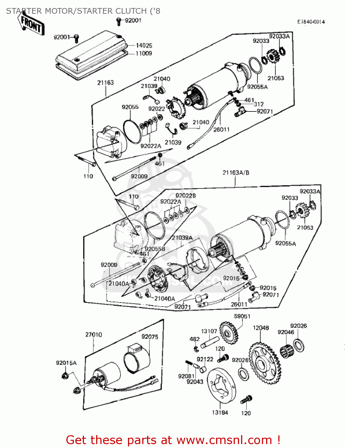 STARTER MOTOR/STARTER CLUTCH ('8 KZ750E1 1980 USA CANADA