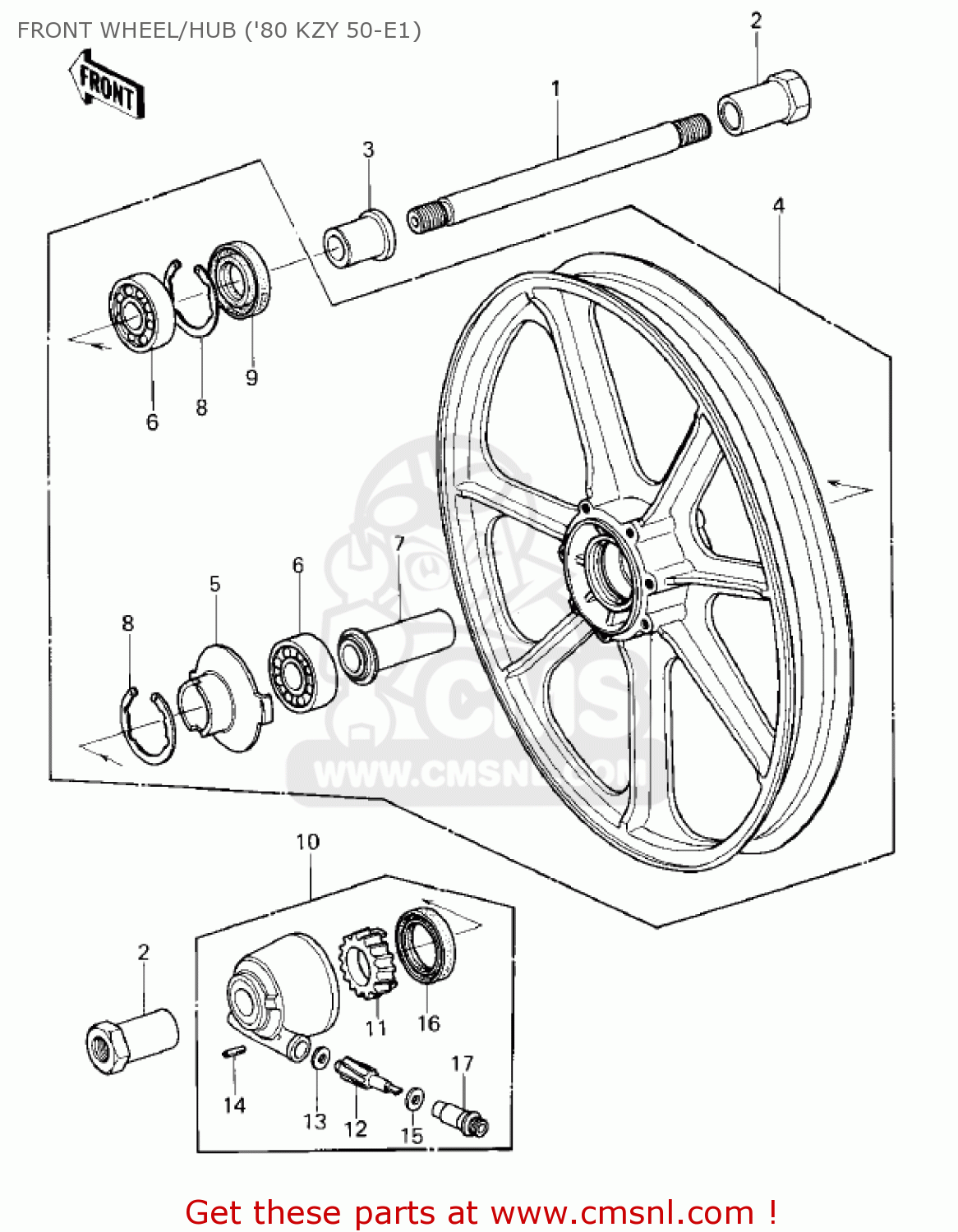 FRONT WHEEL/HUB ('80 KZY 50-E1) KZ750E1 1980 USA CANADA