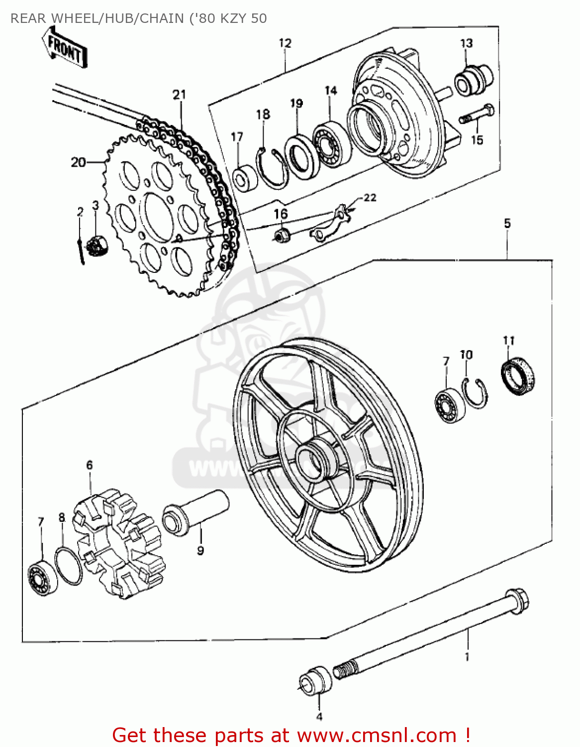 REAR WHEEL/HUB/CHAIN ('80 KZY 50 KZ750E1 1980 USA CANADA