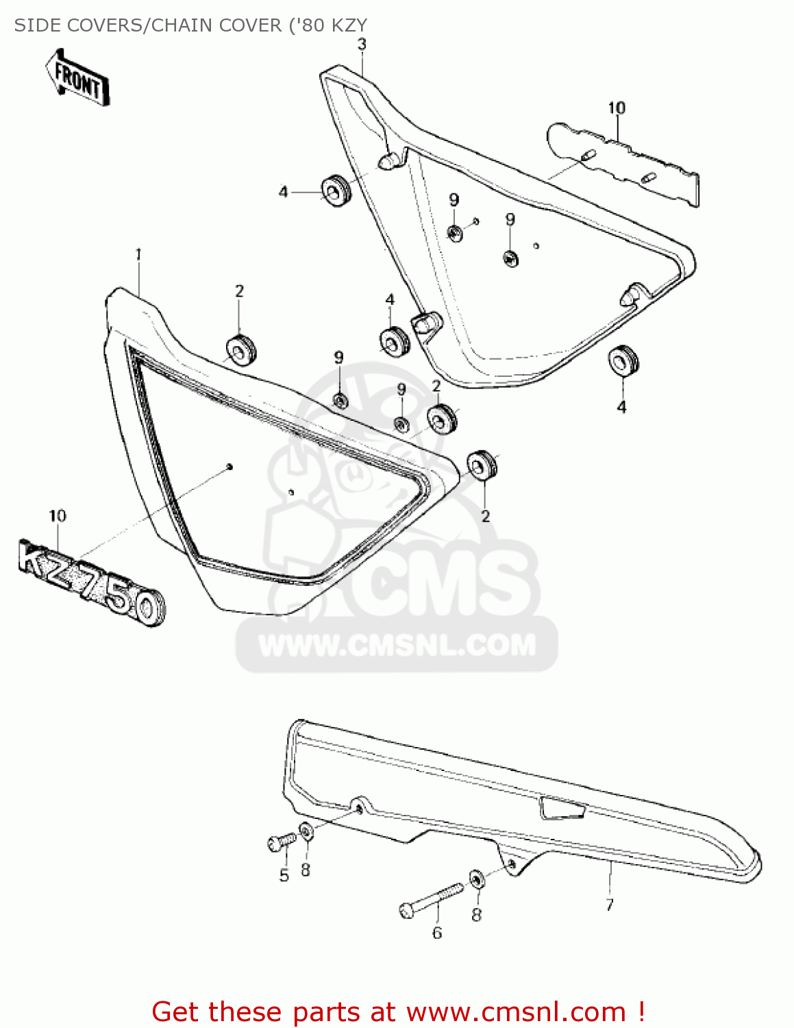 SIDE COVERS/CHAIN COVER ('80 KZY KZ750E1 1980 USA CANADA