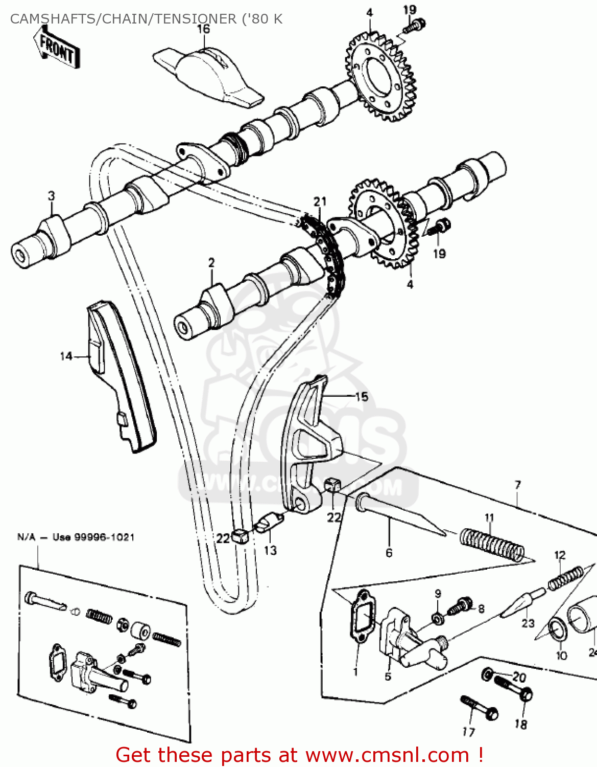 CAMSHAFTS/CHAIN/TENSIONER ('80 K KZ750E1 1980 USA CANADA