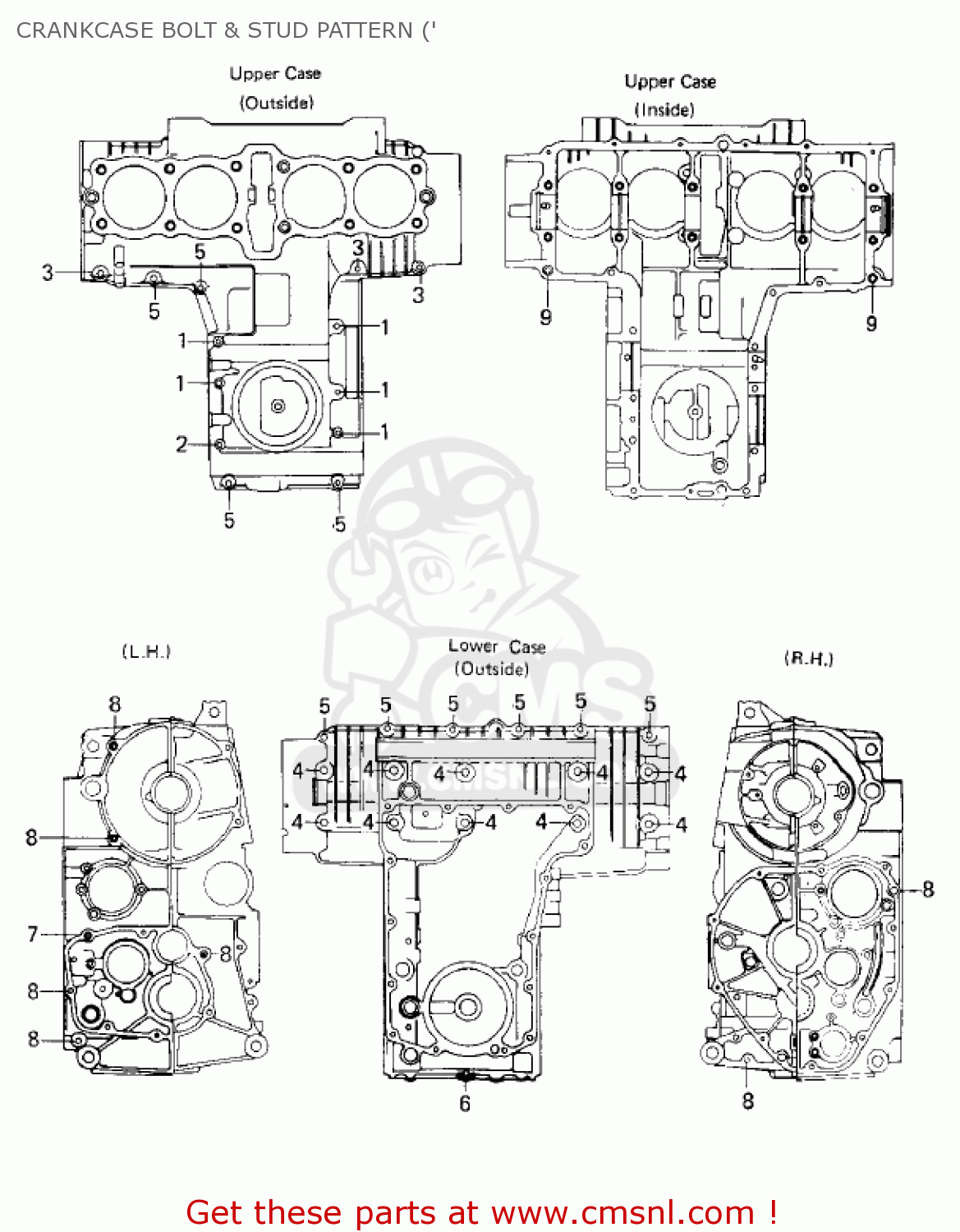CRANKCASE BOLT & STUD PATTERN (' KZ750E1 1980 USA CANADA