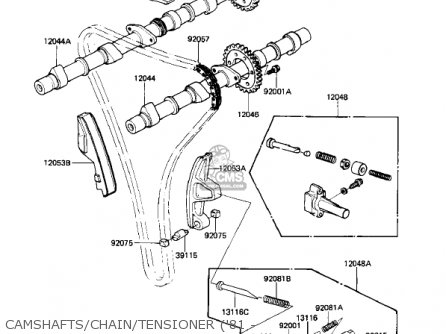 CAMSHAFTS/CHAIN/TENSIONER ('81 - - KZ750E1 1980 USA CANADA