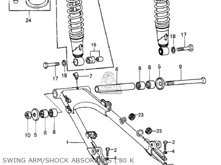 SWING ARM/SHOCK ABSORBERS ('80 K - KZ750E1 1980 USA CANADA
