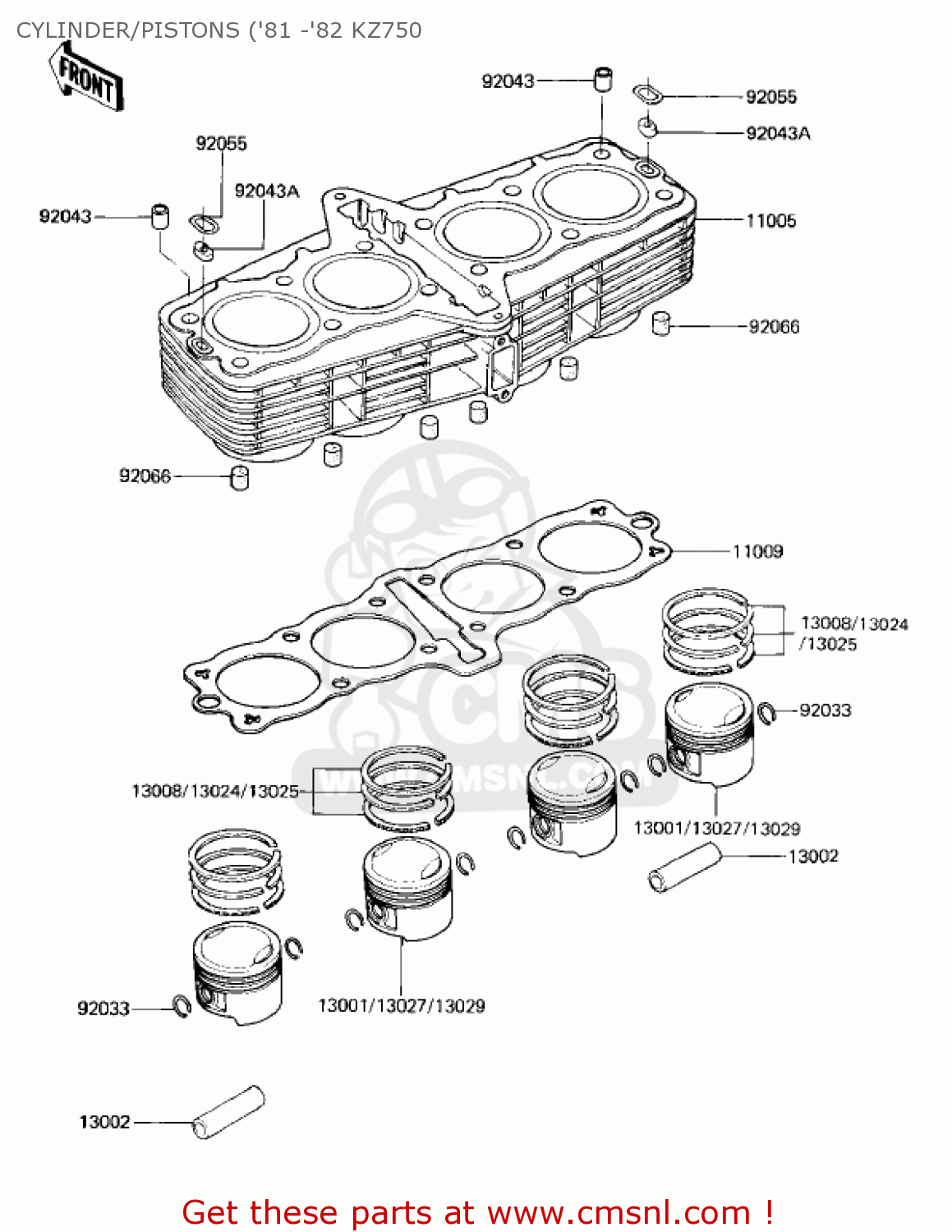 CYLINDER/PISTONS ('81 -'82 KZ750 KZ750E2 1981 USA CANADA