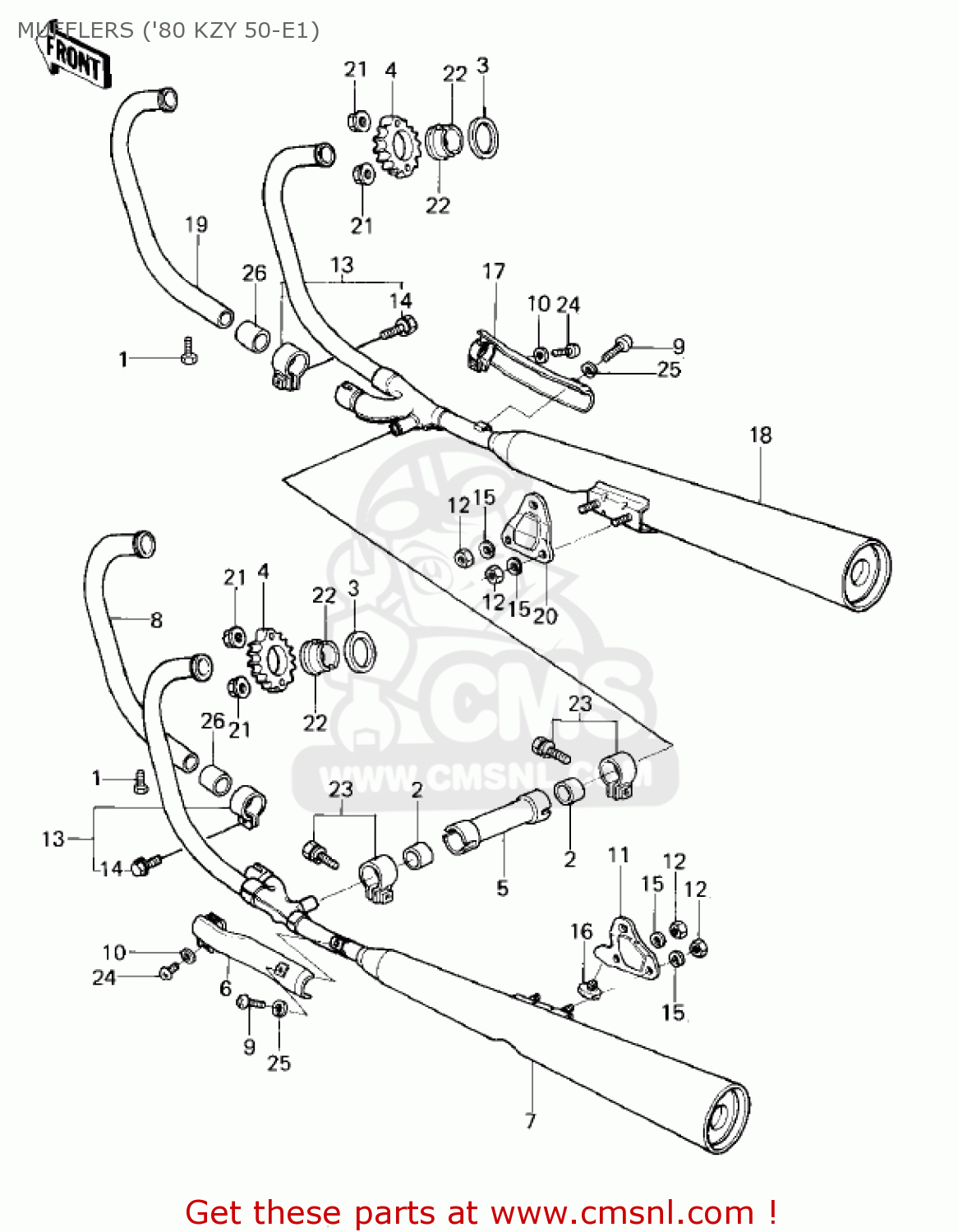 MUFFLERS ('80 KZY 50-E1) KZ750E2 1981 USA CANADA