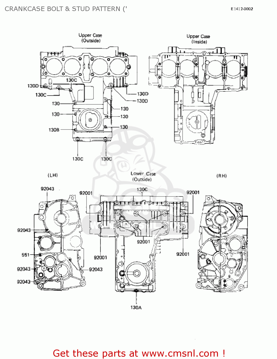 CRANKCASE BOLT & STUD PATTERN (' KZ750E2 1981 USA CANADA