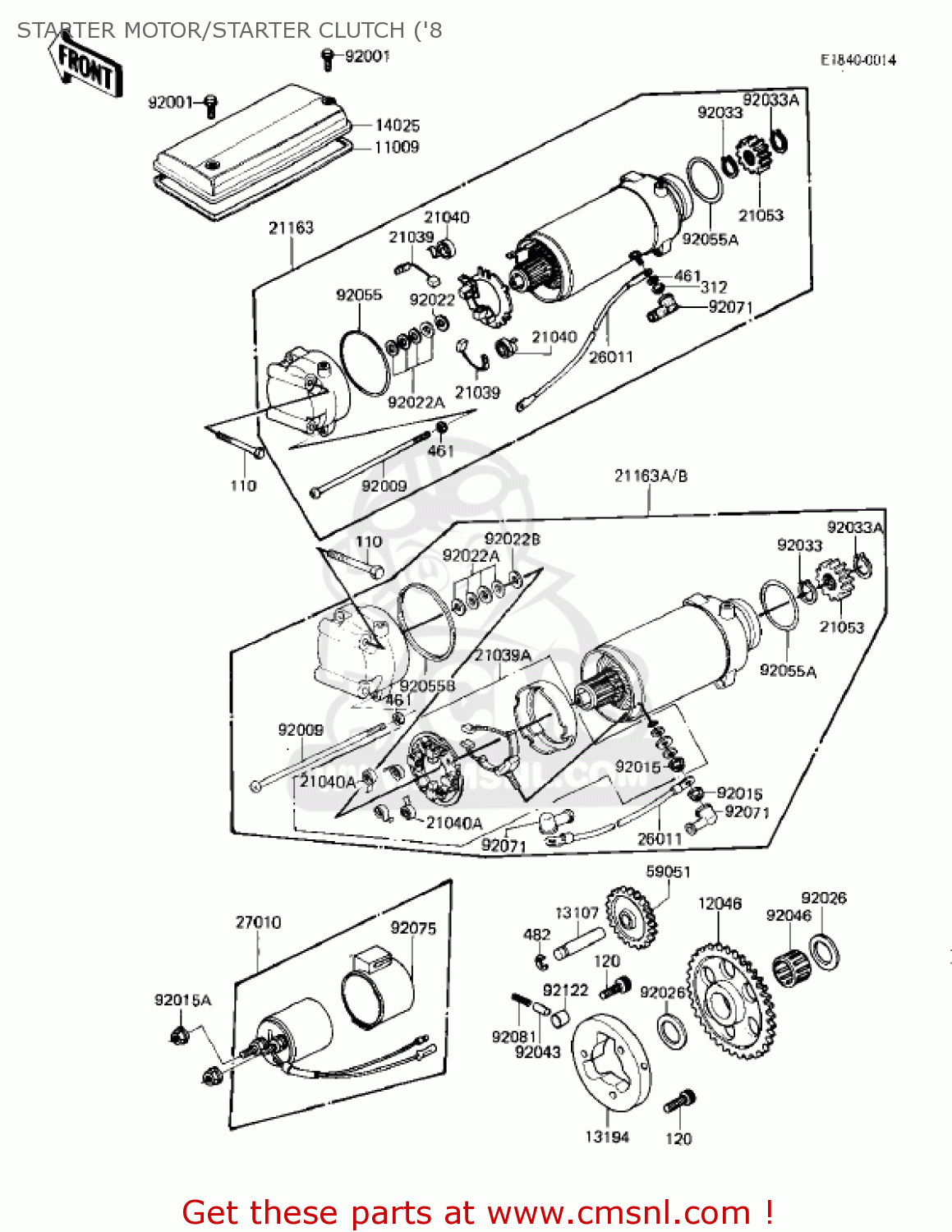 STARTER MOTOR/STARTER CLUTCH ('8 KZ750E2 1981 USA CANADA