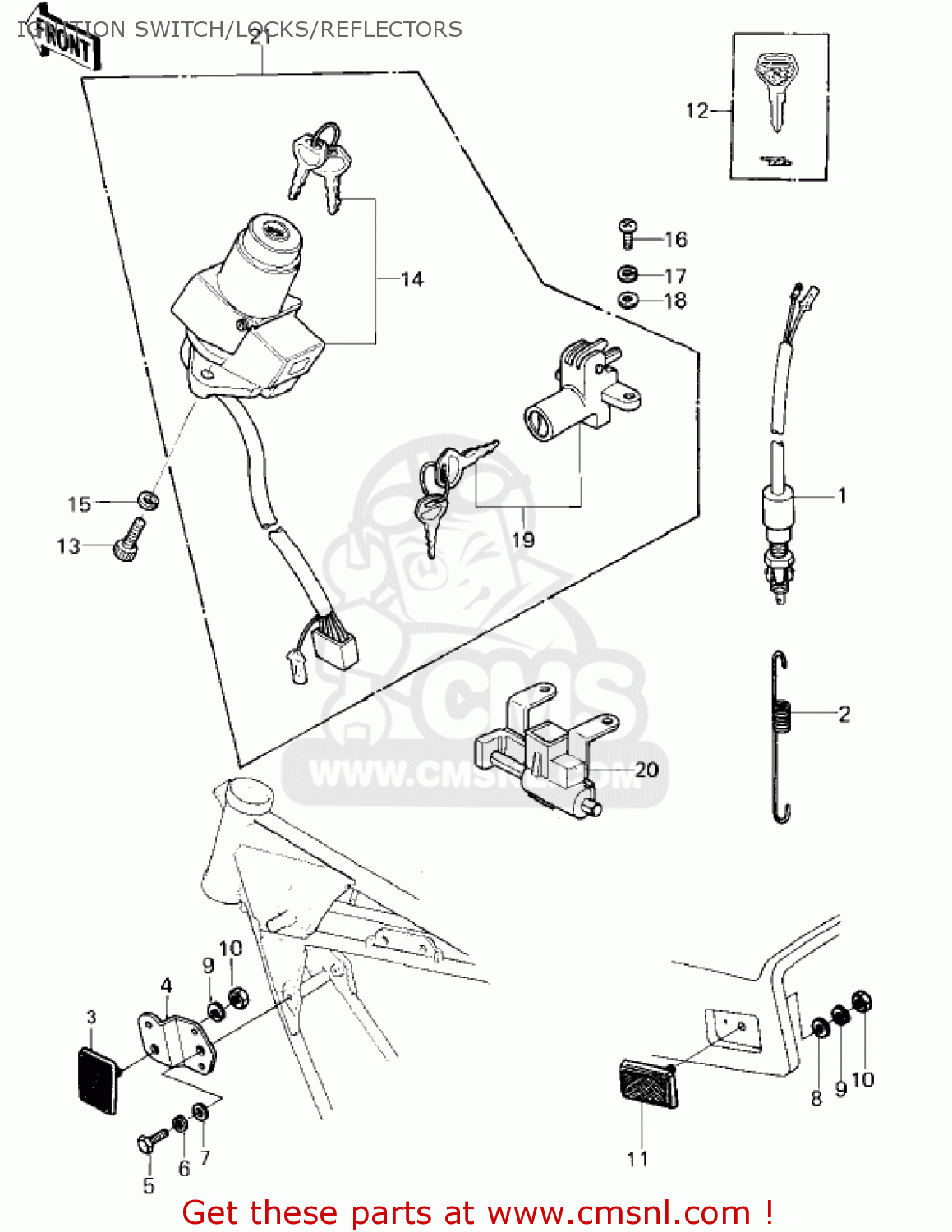 IGNITION SWITCH/LOCKS/REFLECTORS KZ750E2 1981 USA CANADA