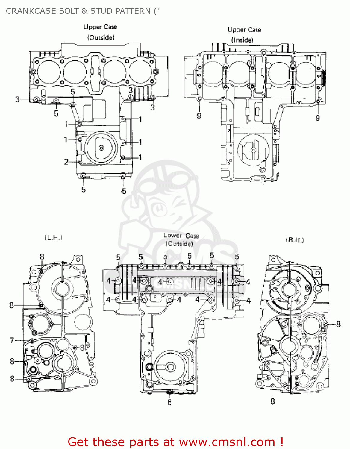 CRANKCASE BOLT & STUD PATTERN (' KZ750E2 1981 USA CANADA