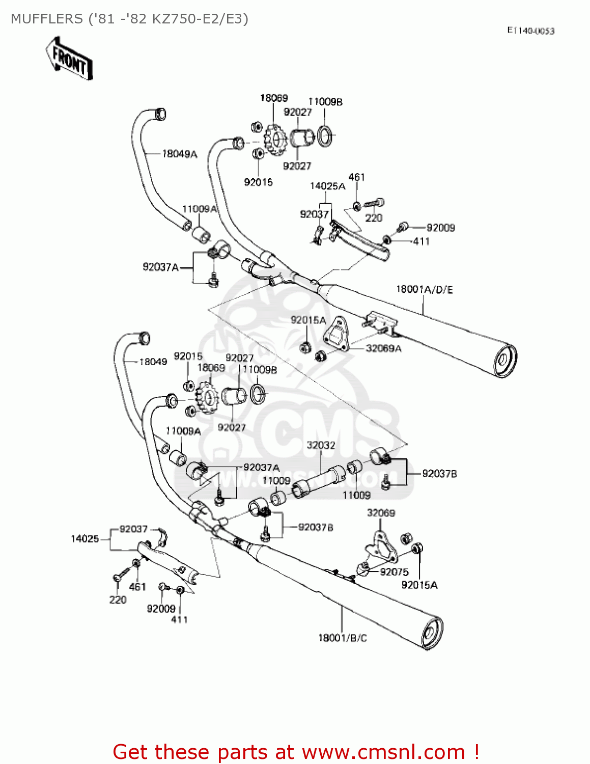 MUFFLERS ('81 -'82 KZ750-E2/E3) KZ750E2 1981 USA CANADA