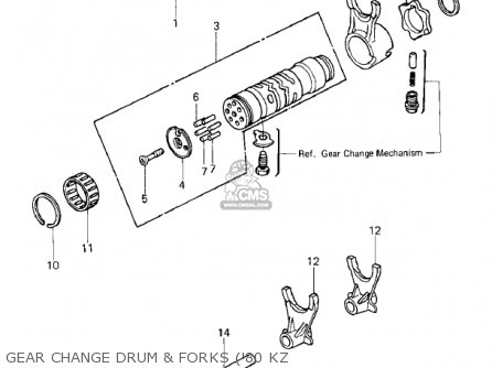 GEAR CHANGE DRUM & FORKS ('80 KZ - KZ750E2 1981 USA CANADA