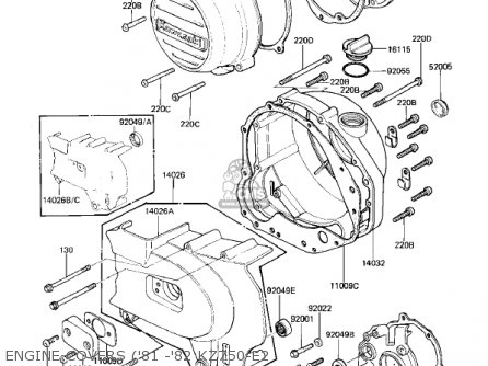 ENGINE COVERS ('81 -'82 KZ750-E2 - KZ750E2 1981 USA CANADA