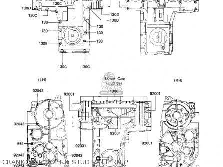 CRANKCASE BOLT & STUD PATTERN (' - KZ750E2 1981 USA CANADA