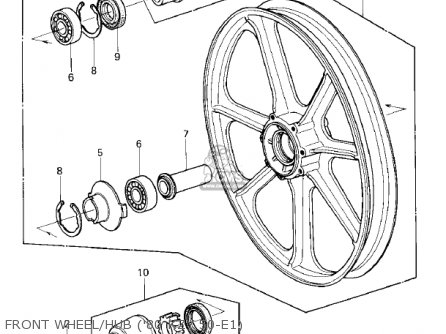 FRONT WHEEL/HUB ('80 KZY 50-E1) - KZ750E2 1981 USA CANADA
