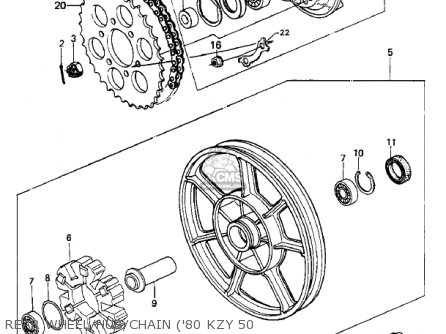 REAR WHEEL/HUB/CHAIN ('80 KZY 50 - KZ750E2 1981 USA CANADA