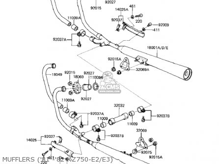 MUFFLERS ('81 -'82 KZ750-E2/E3) - KZ750E2 1981 USA CANADA