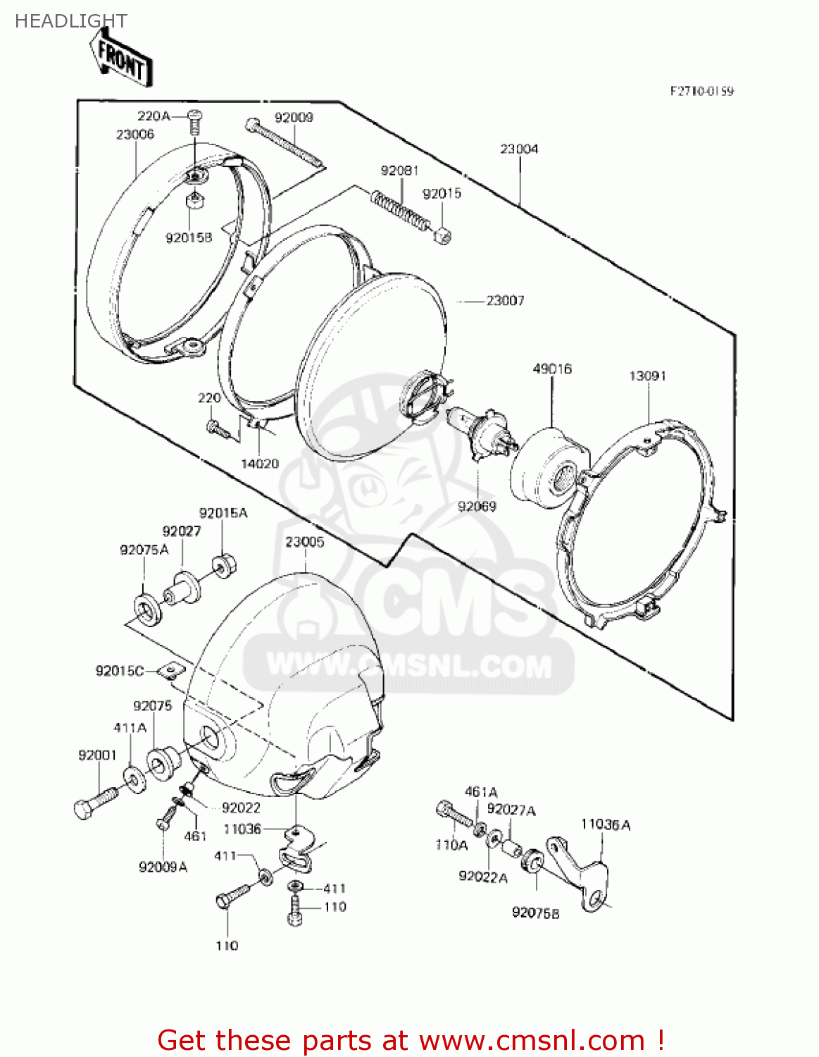HEADLIGHT KZ750F1 SHAFT 1983 USA CANADA / LTD