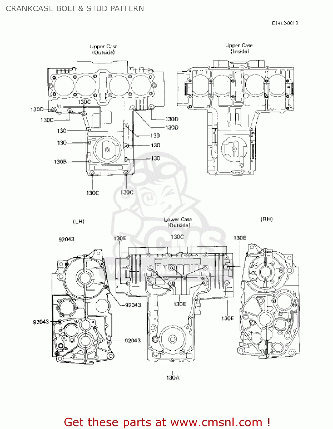 CRANKCASE BOLT & STUD PATTERN KZ750F1 SHAFT 1983 USA CANADA / LTD
