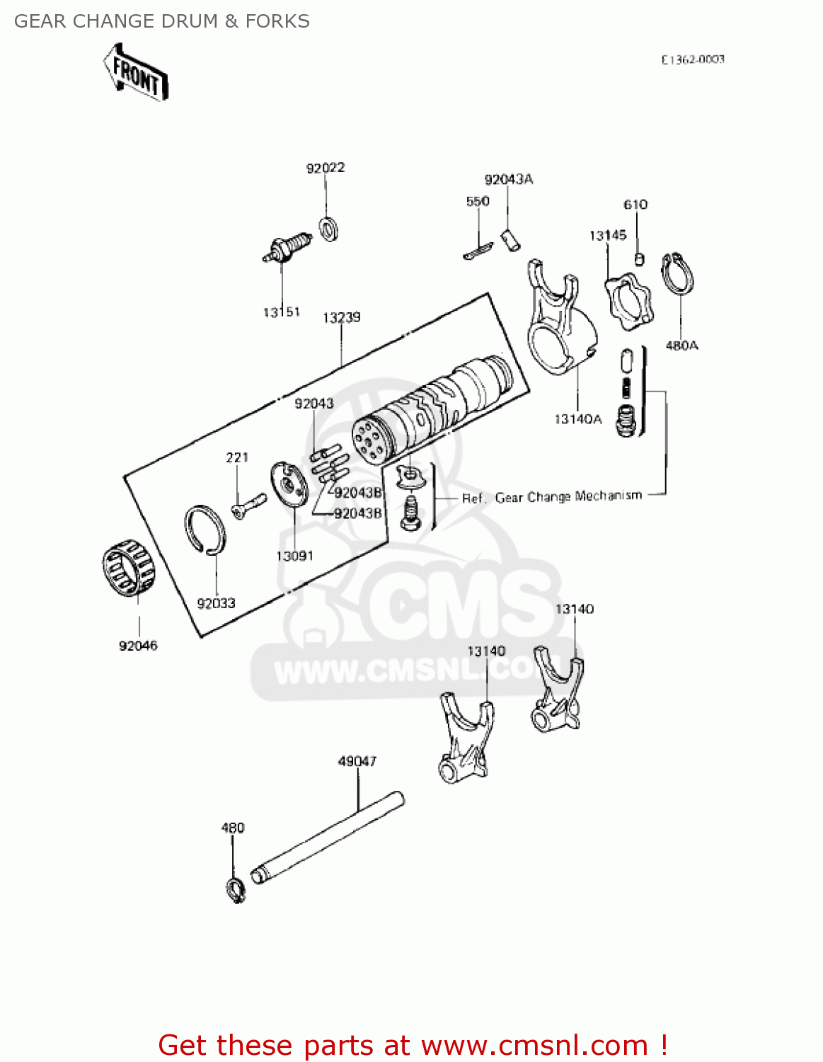 GEAR CHANGE DRUM & FORKS KZ750F1 SHAFT 1983 USA CANADA / LTD