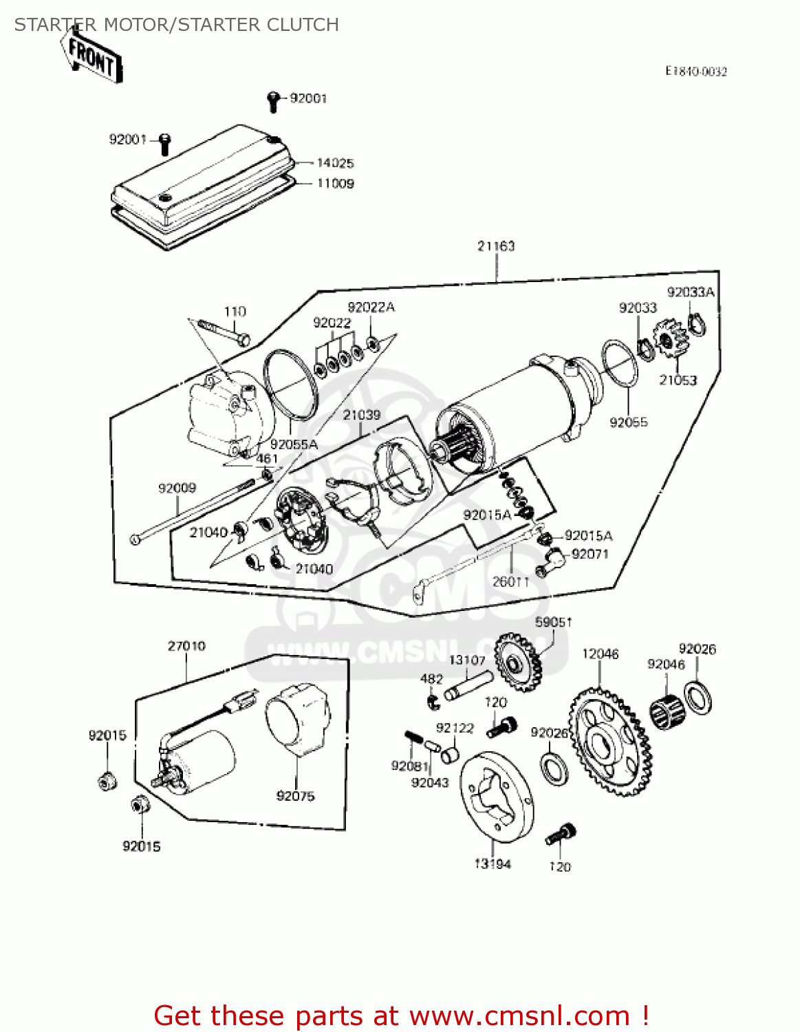 STARTER MOTOR/STARTER CLUTCH KZ750F1 SHAFT 1983 USA CANADA / LTD