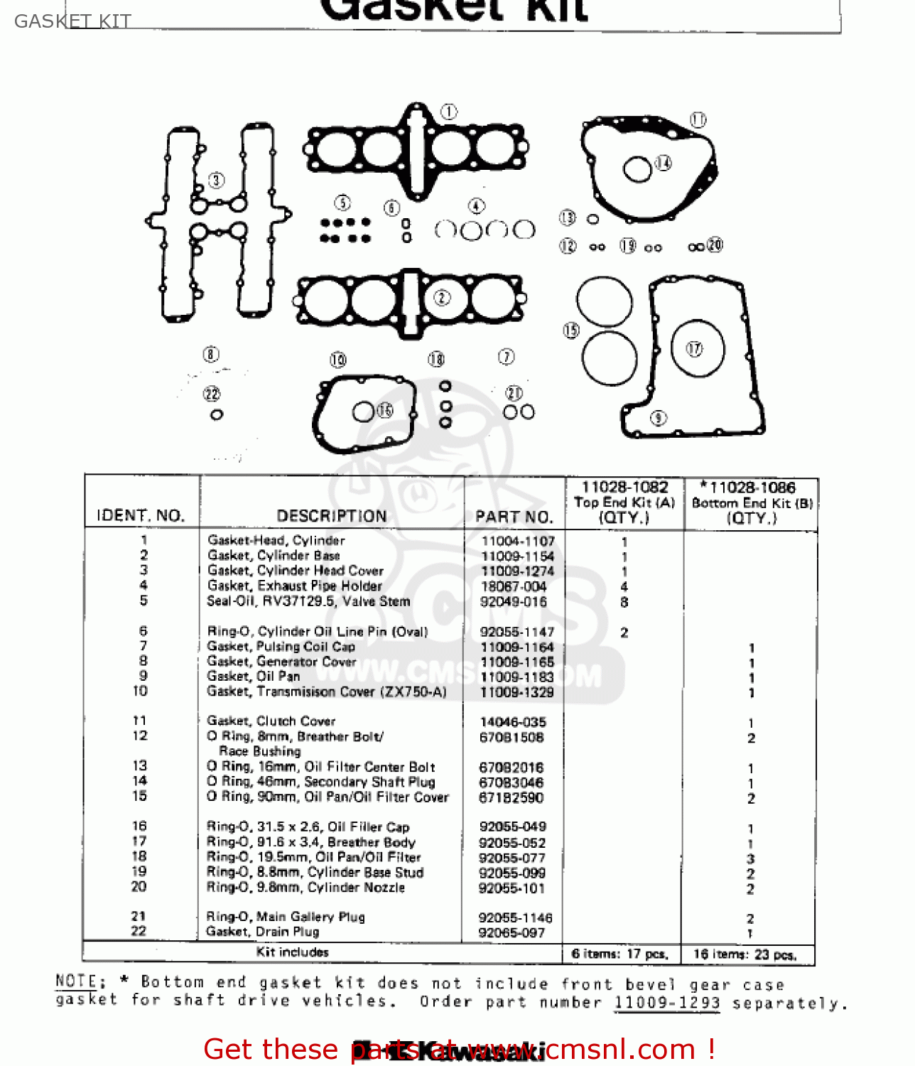 GASKET KIT KZ750F1 SHAFT 1983 USA CANADA / LTD