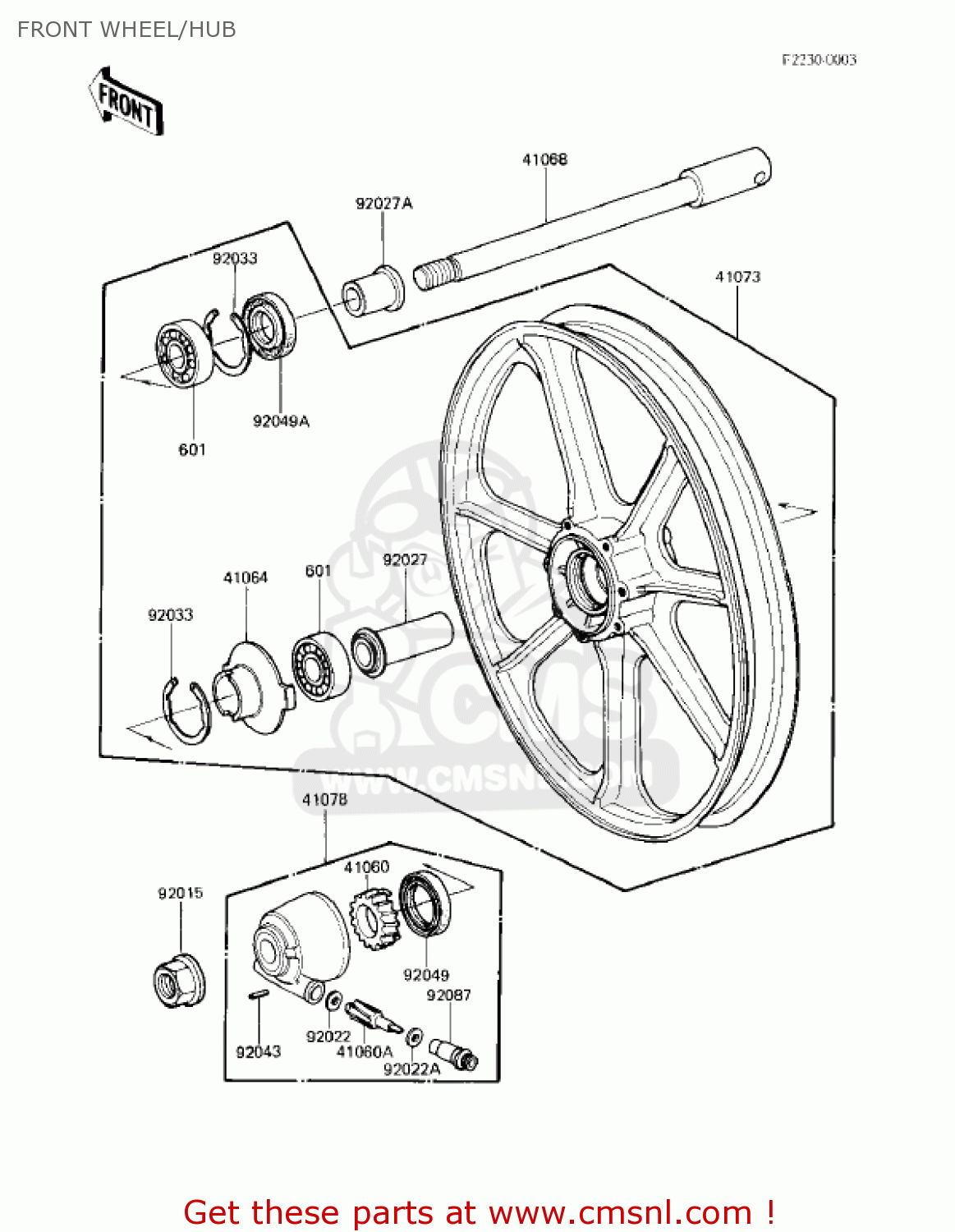 FRONT WHEEL/HUB KZ750F1 SHAFT 1983 USA CANADA / LTD