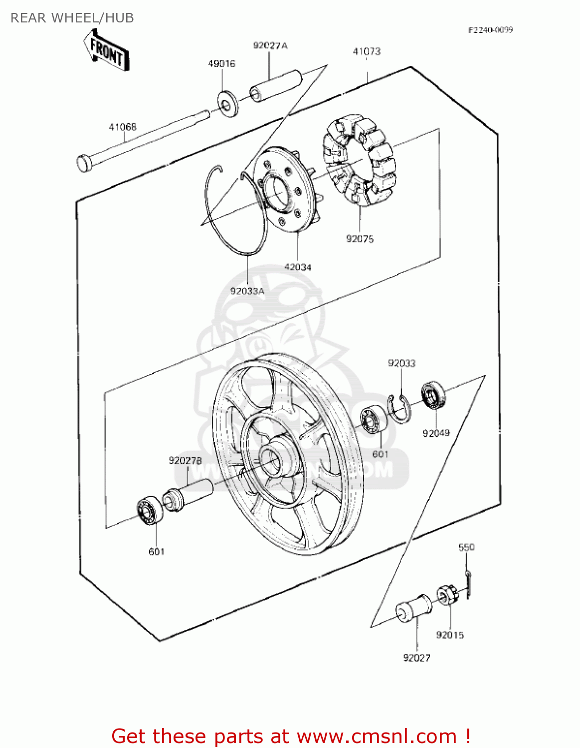 REAR WHEEL/HUB KZ750F1 SHAFT 1983 USA CANADA / LTD