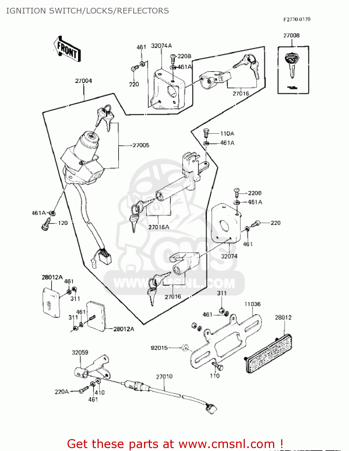 IGNITION SWITCH/LOCKS/REFLECTORS KZ750F1 SHAFT 1983 USA CANADA / LTD