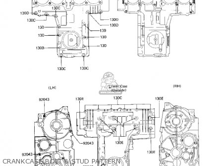 CRANKCASE BOLT & STUD PATTERN - KZ750F1 SHAFT 1983 USA CANADA / LTD