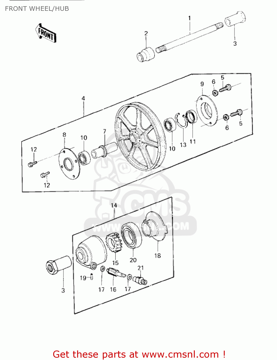 FRONT WHEEL/HUB KZ750G1 1980 USA CANADA / LTDII MPH KPH