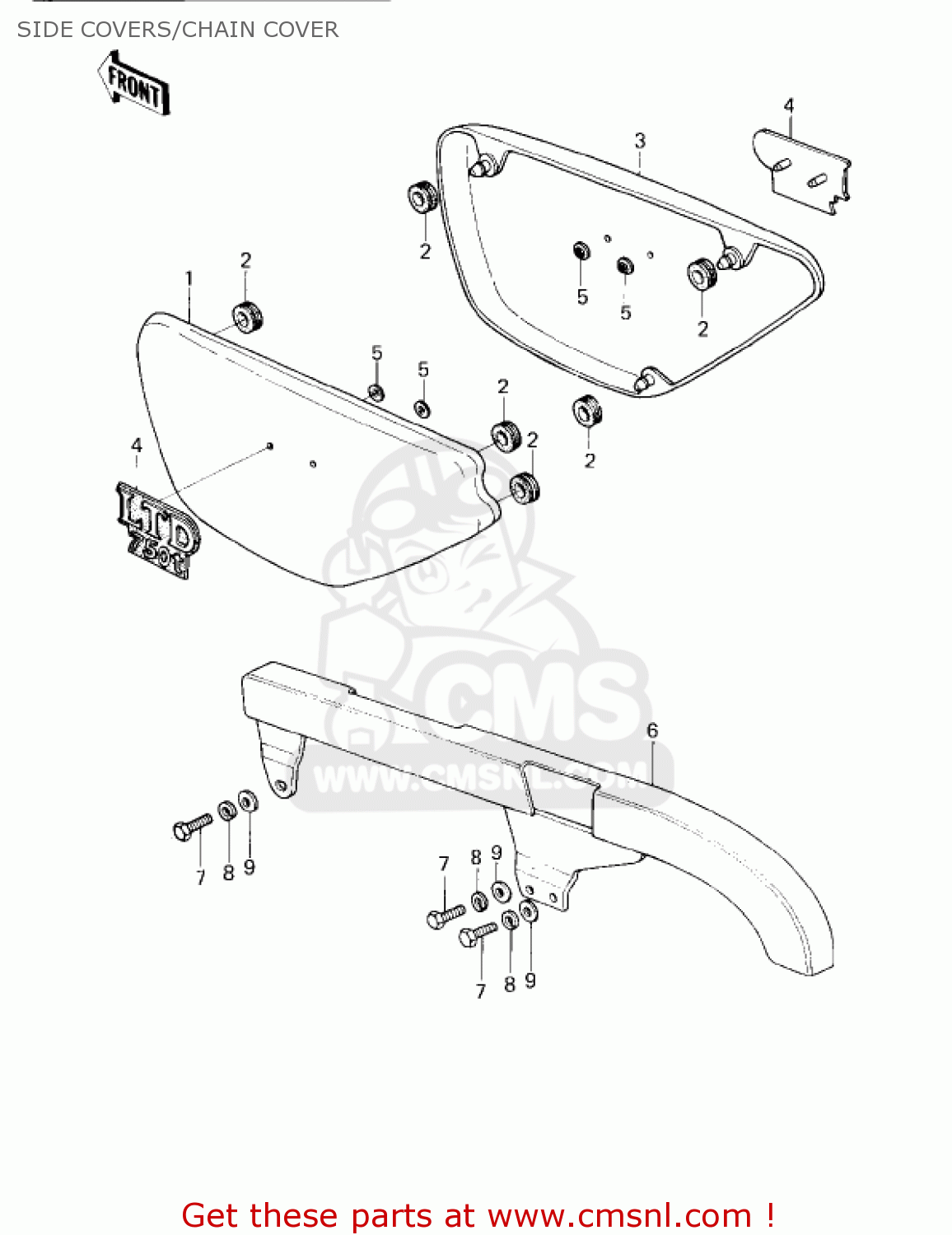 SIDE COVERS/CHAIN COVER KZ750G1 1980 USA CANADA / LTDII MPH KPH