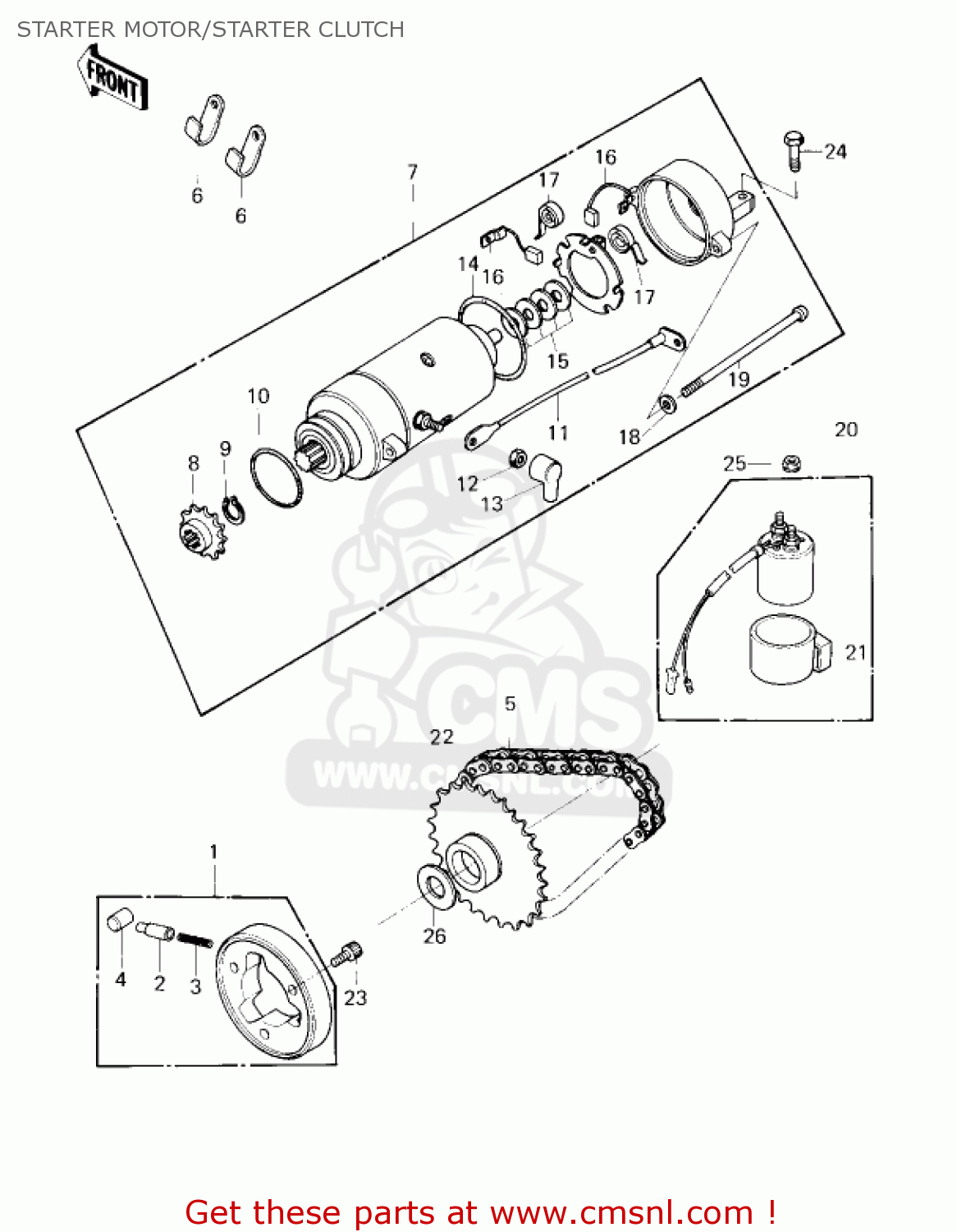 STARTER MOTOR/STARTER CLUTCH KZ750G1 1980 USA CANADA / LTDII MPH KPH