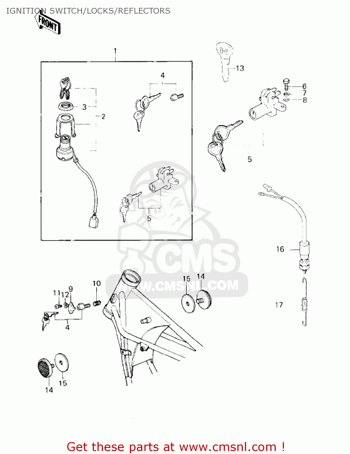 IGNITION SWITCH/LOCKS/REFLECTORS KZ750G1 1980 USA CANADA / LTDII MPH KPH