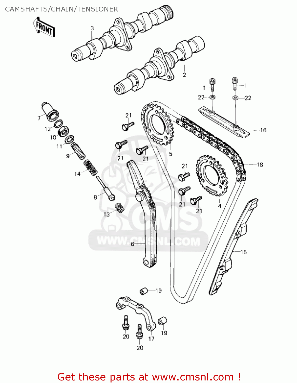 CAMSHAFTS/CHAIN/TENSIONER KZ750G1 1980 USA CANADA / LTDII MPH KPH