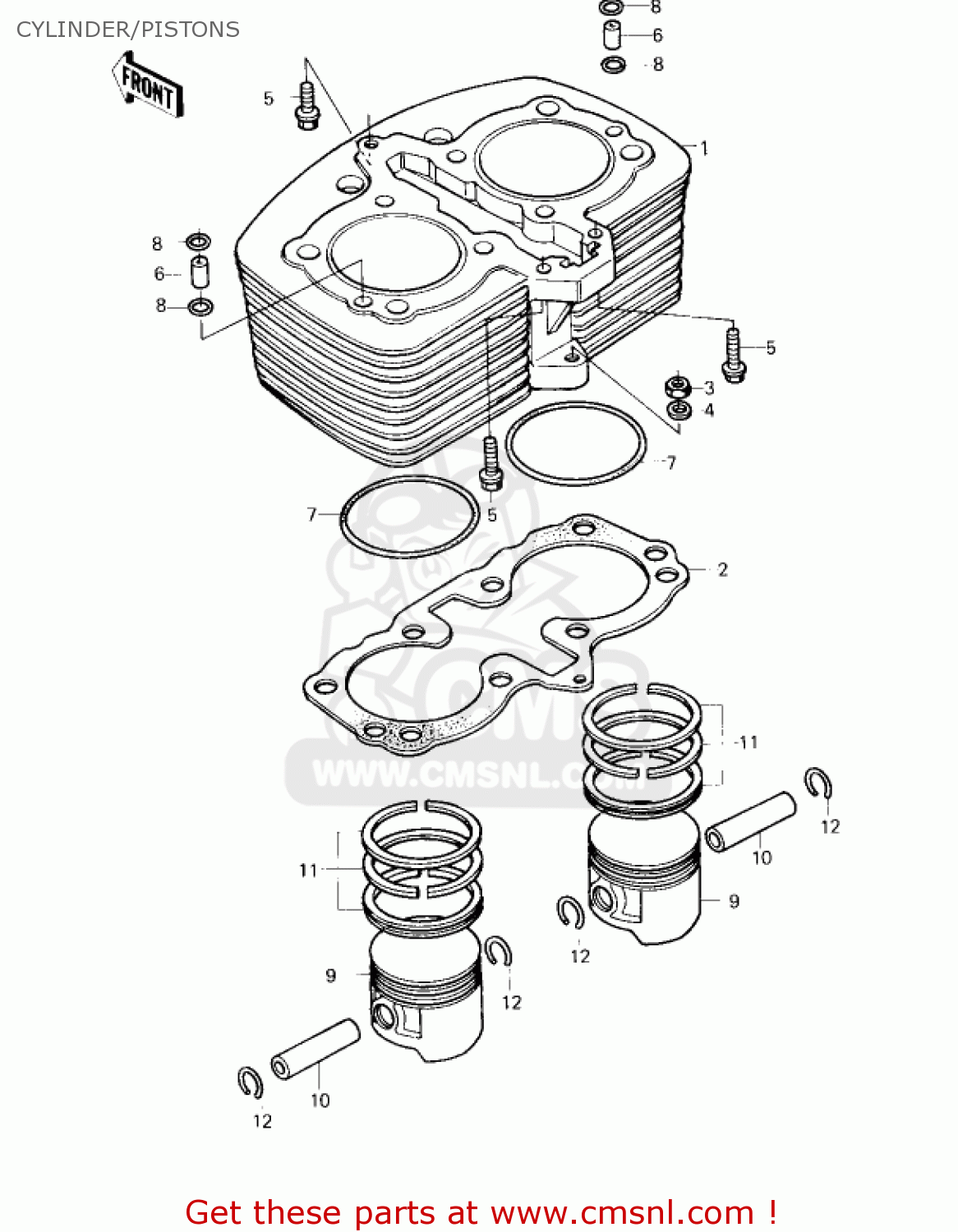 CYLINDER/PISTONS KZ750G1 1980 USA CANADA / LTDII MPH KPH