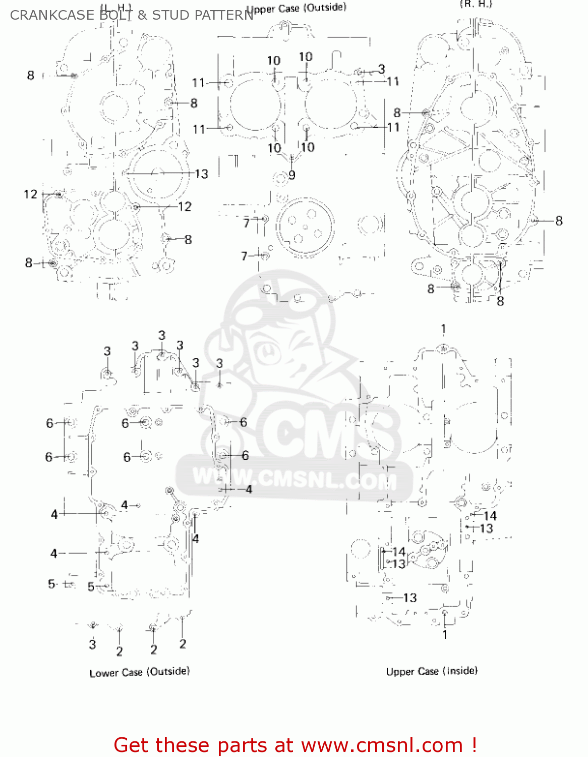 CRANKCASE BOLT & STUD PATTERN KZ750G1 1980 USA CANADA / LTDII MPH KPH