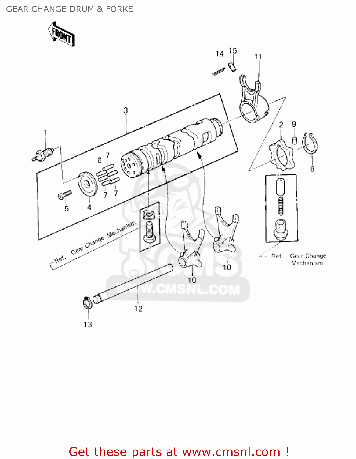 GEAR CHANGE DRUM & FORKS KZ750G1 1980 USA CANADA / LTDII MPH KPH