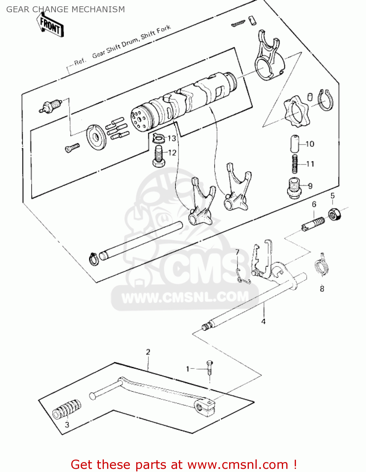 GEAR CHANGE MECHANISM KZ750G1 1980 USA CANADA / LTDII MPH KPH