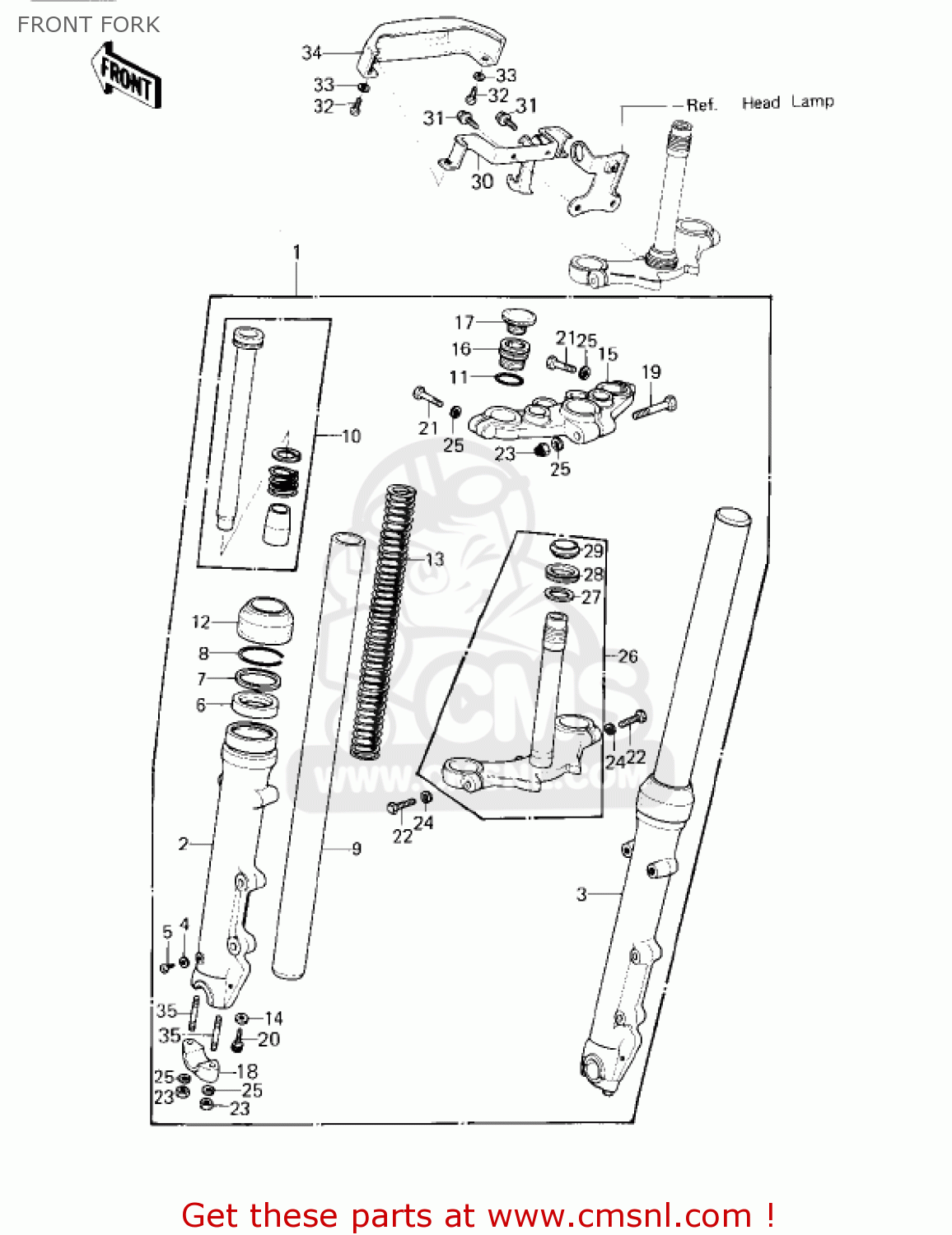 FRONT FORK KZ750G1 1980 USA CANADA / LTDII MPH KPH