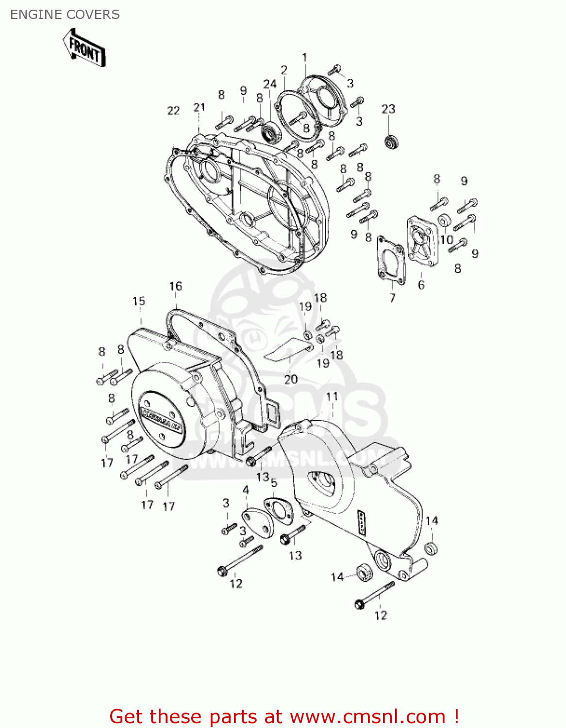 ENGINE COVERS KZ750G1 1980 USA CANADA / LTDII MPH KPH