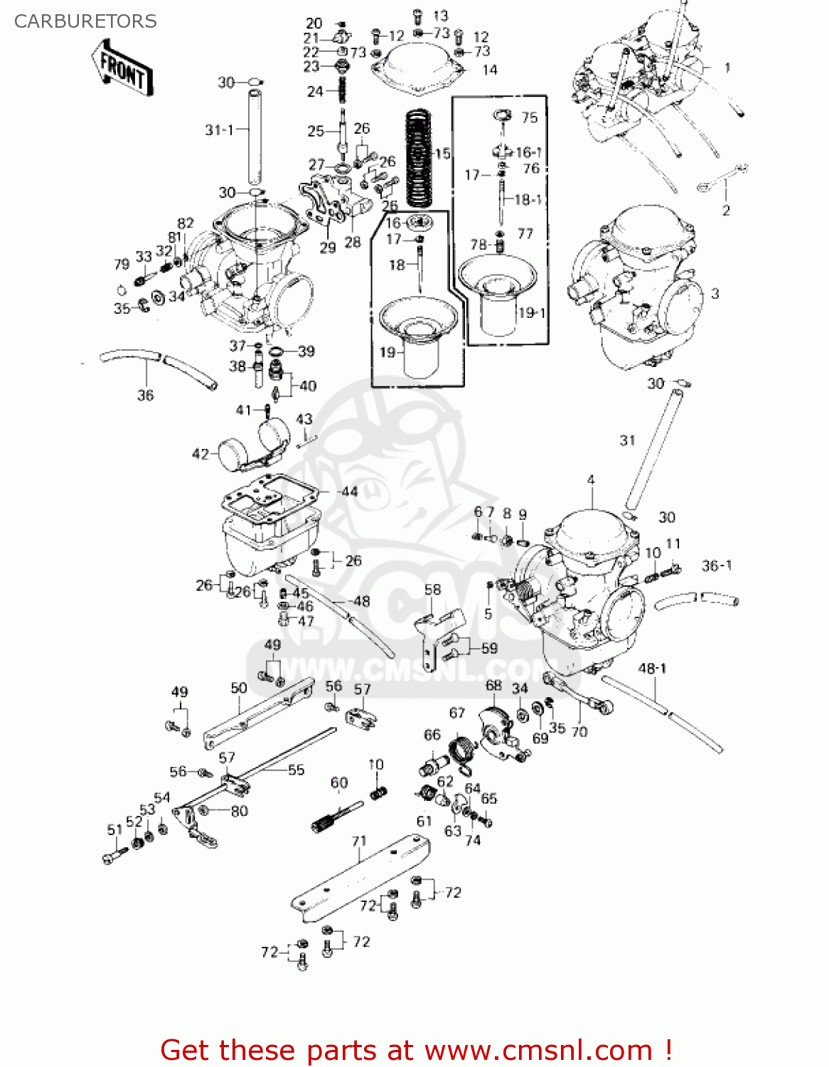 CARBURETORS KZ750G1 1980 USA CANADA / LTDII MPH KPH