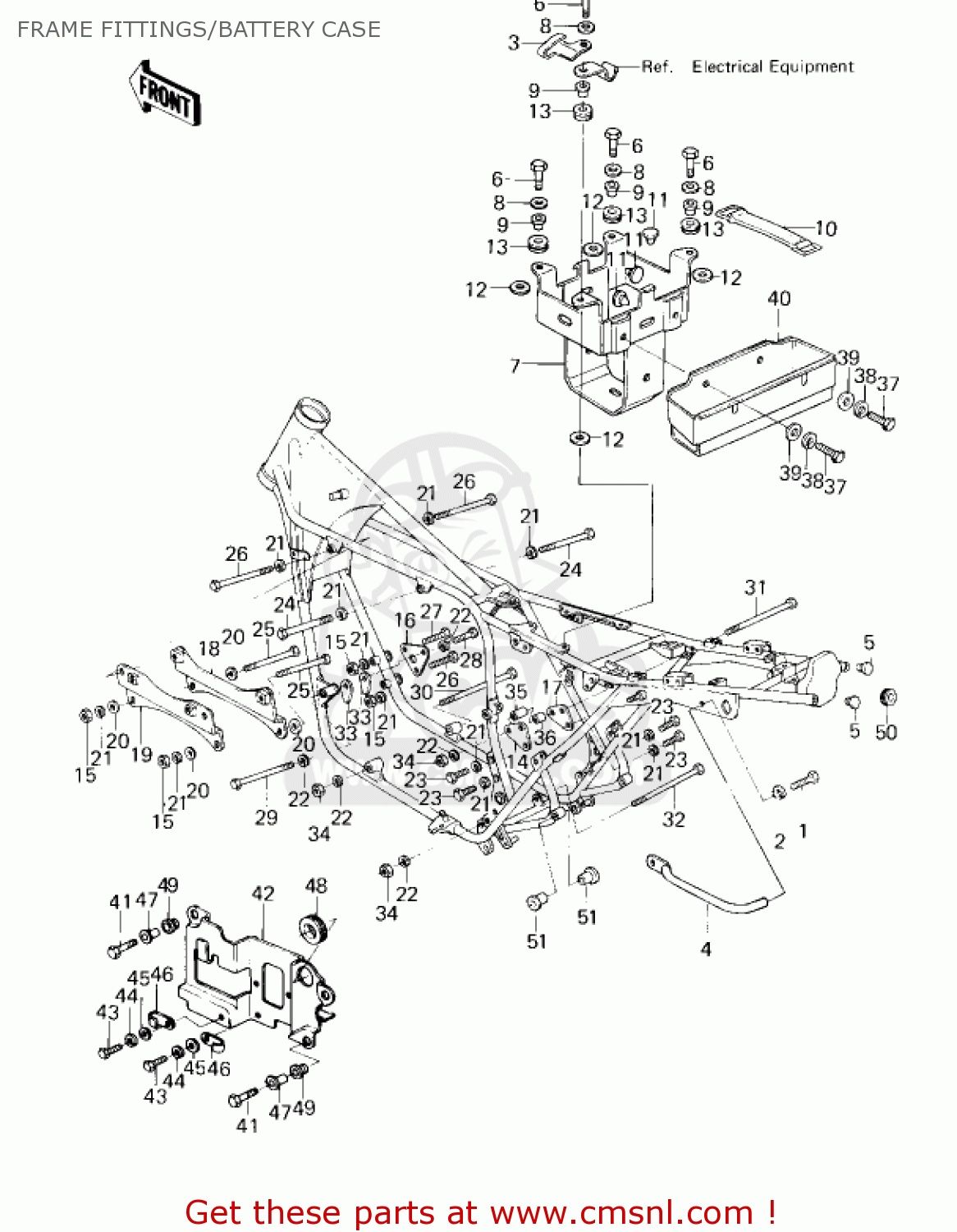 FRAME FITTINGS/BATTERY CASE KZ750G1 1980 USA CANADA / LTDII MPH KPH