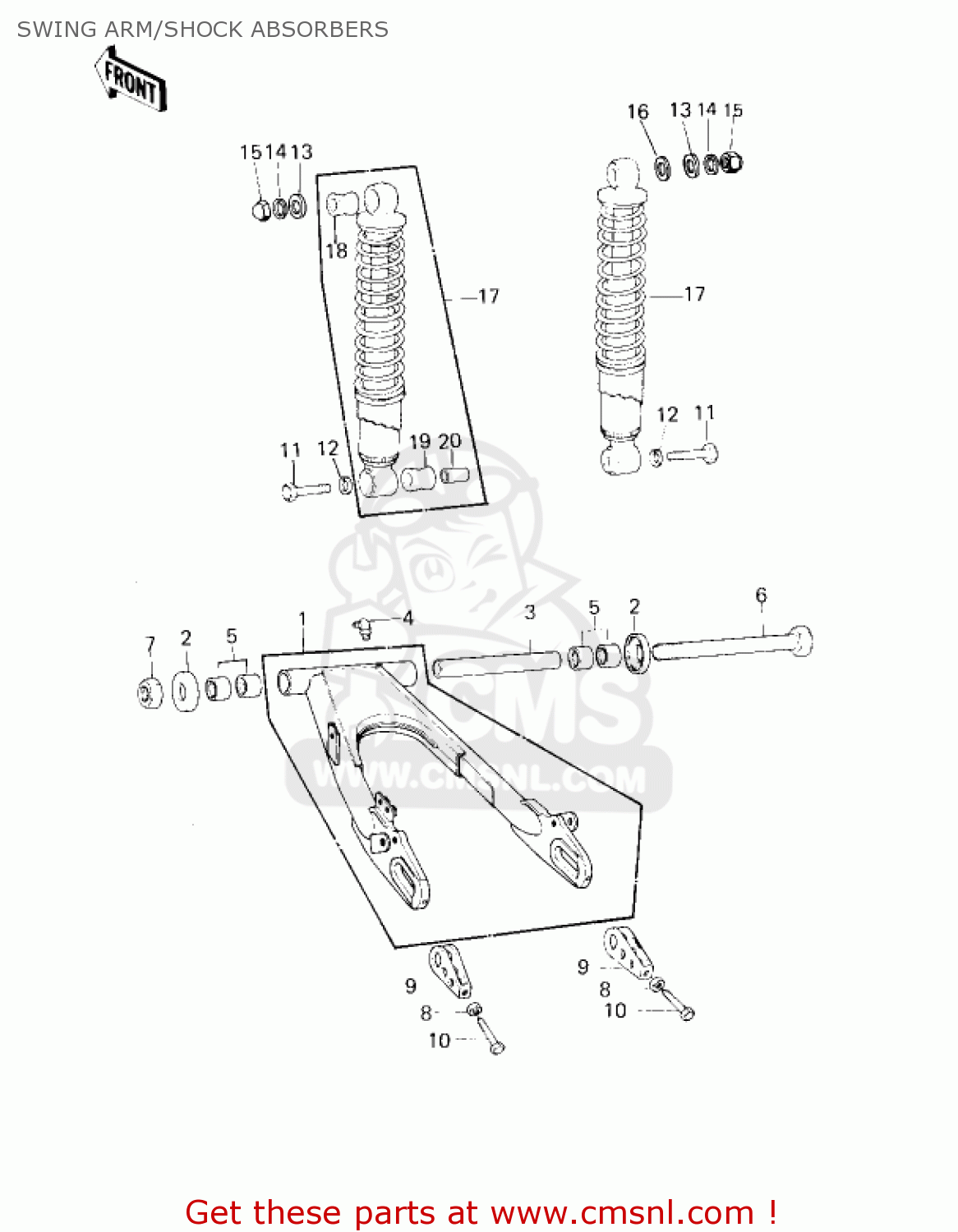 SWING ARM/SHOCK ABSORBERS KZ750G1 1980 USA CANADA / LTDII MPH KPH